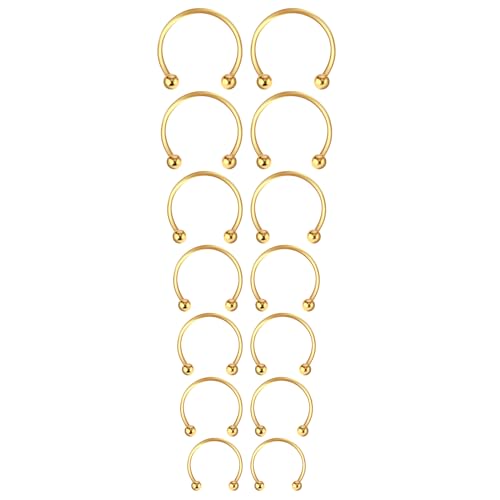 Yolev 14Pcs 6/7/8/9/10/12/14mm Surgical Steel Horseshoe Septum Nose Ring Hoop Set Piercing Jewellery，Horseshoe Rings Earring Eyebrow Earring Hoop Lip Horseshoe Piercing for Women Men