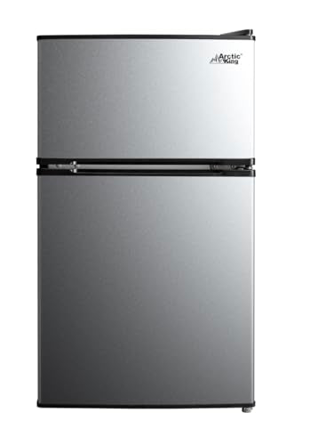 Mini Fridge with Freezer, 3.2 Cu ft, 2 Doors, Stainless Steel, King Arctic