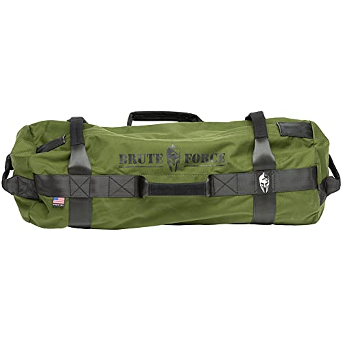 Brute Force Strongman Sandbag, Adjustable, Weighted Heavy Bag, Workout Equipment for Home Gym, Strength Training and Weight Lifting, Sandbags for Working Out, Made in USA, Army Green, 75-125 lbs