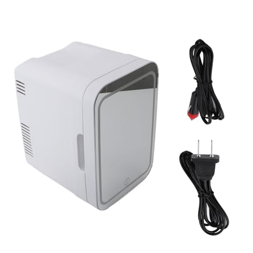 Skincare Fridge with LED Light Mirror, 4L Mirrored Door Makeup Mini Refrigerator for Bedroom, Car, Office, Dorm, Portable Small Personal Beauty Fridge for Cosmetics, Skin