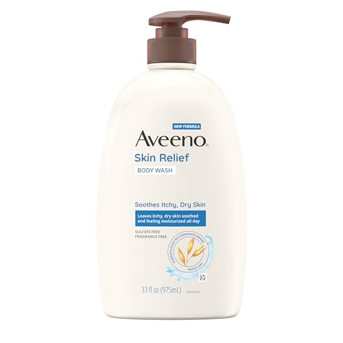 Aveeno Skin Relief Fragrance-Free Body Wash with Triple Oat Formula, Gentle Daily Cleanser for Sensitive Skin Leaves Itchy, Dry Skin Soothed & Feeling Moisturized, Sulfate-Free, 33 fl. oz