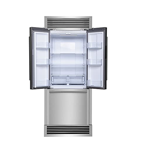 Forno 30 Inch French Door Refrigerator with Bottom Freezer 17.5 Cu.Ft. Capacity - Stainless Steel No Frost Fridge with Ice Maker, Child Safety Lock and Decorative Grill Trim kit
