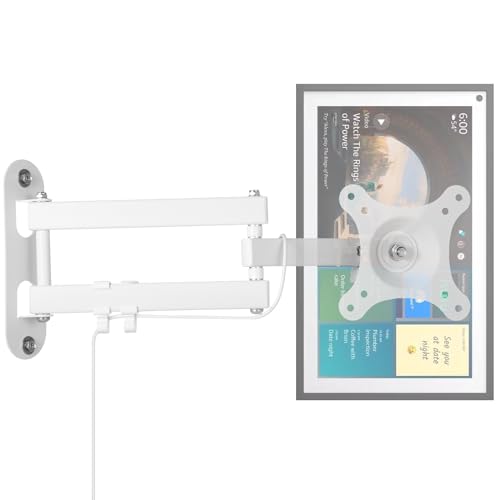Full Motion Wall Mount for Echo Show 15, Monitor Wall Mounting Bracket for 15-28 Inch Monitors TVs, Swivel and Tilt 360 Rotate Wall Mount for Alexa Echo Show 15, Adjustable and Extendable