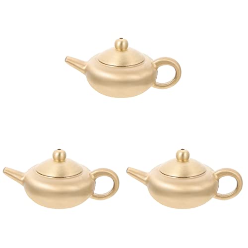 Decoration Furniture Boy Office Dispenser Scene Micro Table Brass Drinks Chinese Fengshui Tea Teapot Room Small Supplies and Center Ornament Kettle Coffee Pretend Golden Teapots(Color:Brassx3