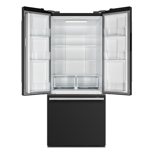 Forno 36'' Espresso Gallipoli French Door Stainless Steel Refrigerator - 17.5 Cu.ft Kitchen Fridge with LED Display and Ice Maker - Frost-free Swing Double Door Fridge with Inverter Compressor, Black