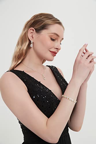 UDYLGOON Cubic Zirconia Crystal Bridal Jewelry Set for Bride Bridesmaid Wedding Prom Teardrop Necklace Earrings Bracelet Jewellery Set