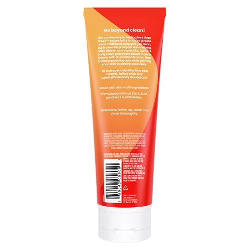 Lume Acidified Body Wash - 24 Hour Odor Control - Removes Odor Better than Soap - Moisturizing Formula - Formulated Without SLS or Parabens - OB/GYN Developed - 8.5 ounce (Clean Tangerine)
