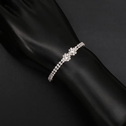 Bride Crystal Necklace Earrings Bracelets Set Bridal Wedding Jewelry Sets Bride Bridesmaid Prom Costume Jewelry Set for Women Girls