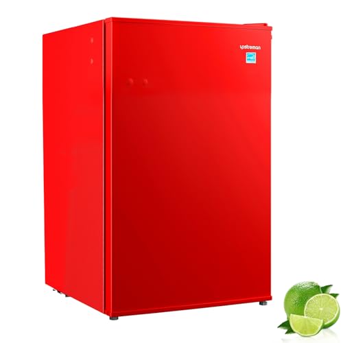 Upstreman 4.5 Cu Ft Retro Compact Refrigerator, Mini Fridge with Freezer for Bedroom, Adjustable Thermostat, Side Bottle Opener, Small Fridge for Office, Bedroom, Dorm, Bar, Red-CR45