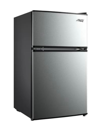 Mini Fridge with Freezer, 3.2 Cu ft, 2 Doors, Stainless Steel, King Arctic