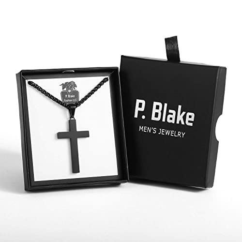 P. BLAKE Stainless Steel Cross Pendant Necklace for Men Boys, Christian Cross Pendant with 16-24 Inches Chain Cross Necklace Jewelry Gifts