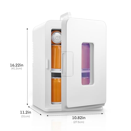 NORTHCLAN Mini Fridge, 15 L/21 Can Personal Refrigerator, Portable Cooler &Warmer, Beverage & Skincare, 110V/12V, Black, Width 11.8", White