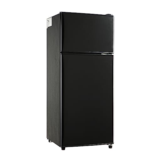 Compact Refrigerator Double Door Mini Fridge with Freezer, 3.5 CU FT Mini Refrigerator with 7 Level Adjustable Thermostat for Office, Dorm, Apartment, Black