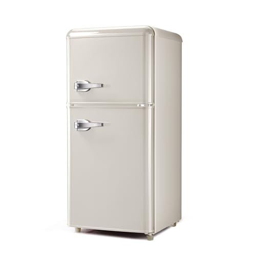 Retro Mini Refrigerator with Freezer 2-Door Retro Compact Fridge with Freezer 3.0Cu. Ft. Fridge for Office with Adjustable Thermostat&Shelves&Egg Tray,Mini Fridge with Freezer for Bedroom,Dorm(Cream)
