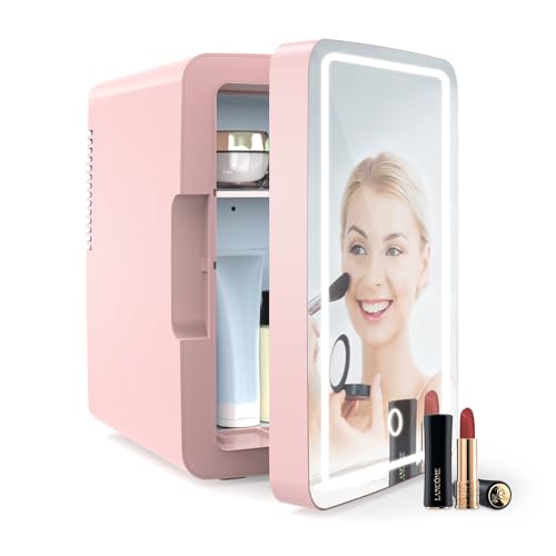 PERSONAL CHILLER 6.2L Skincare Fridge with LED Makeup Mirror, Mini Fridge Cooler and Warmer, Portable Fridge for Makeup, Skincare, Snacks, Bedroom Vanity (Pink)