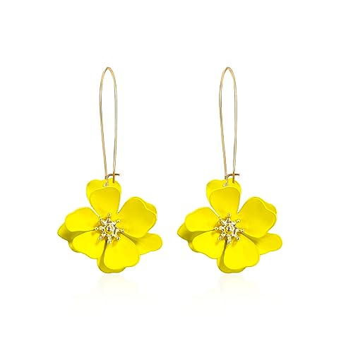 GUOXIAOMEI Bohemian Daisy Flower Matte Floral Long Petal Drop Dangle Earrings Layered Tiered for Women Girls Chic Boho Wedding Jewelry