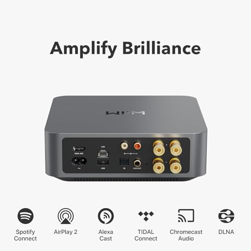 WiiM Amp: Multiroom Streaming Amplifier with AirPlay 2, Chromecast, HDMI & Voice Control – Stream Spotify, Amazon Music, Tidal & More - Space Gray