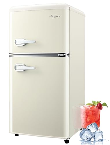 3.2Cu.Ft Compact Refrigerator Mini Fridge with Freezer, 2 Door Retro Small Refrigerator with Freezer, 7 Level Thermostat and Removable Shelves, Mini Fridge for Bedroom Office Apartment Dorm Bar