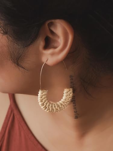 Boho Ethnic Handcrafted Wood Rattan Geometric Dangle Drop Earrings, Bohemian Summer Beach Statement Jewelry Gift for Women