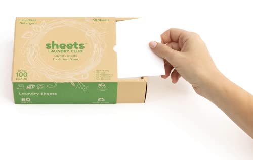 Sheets Laundry Club - US Veteran Owned Company -Laundry Detergent (Up to 100 Loads) 50 Laundry Sheets- Fresh Linen Scent - New Liquid-Less Technology - Lightweight - Easy To Use -