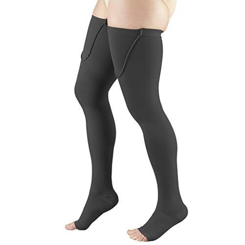 Truform Surgical Stockings, 18 mmHg Compression for Men and Women, Thigh High Length, Open Toe, Black, X-Large
