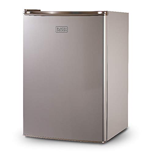 BLACK+DECKER BCRK25V Compact Refrigerator Energy Star Single Door Mini Fridge with Freezer, Cubic Feet, VCM, 2.5 cu.ft, Brushed Metal Finish,Grey