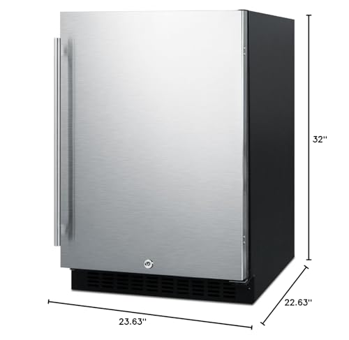 Summit AL54 ADA Height 24" Built-In Undercounter Refrigerator with Glass Shelves and Door Storage, Stainless Steel/Black