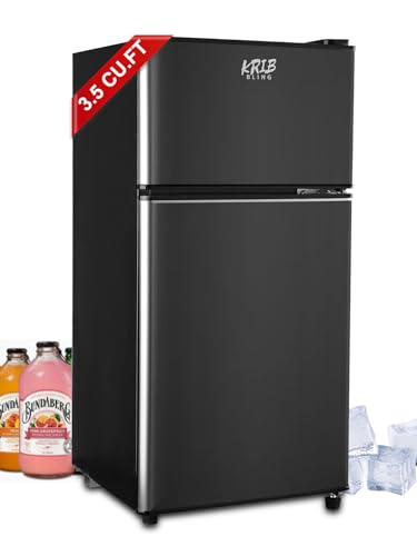 KRIB BLING 3.5 Cu.Ft Refrigerator 2 Door 7 Level Adjustable Thermostat Control Top-Freezer Refrigerator Lock Fresh Energy Saving Black