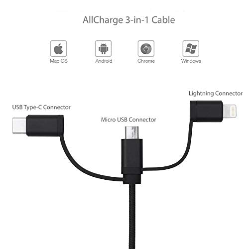 BoxWave Cable Compatible with Alcatel LINKZONE Mobile Hotspot - AllCharge 3-in-1 Cable for Alcatel LINKZONE Mobile Hotspot - Jet Black