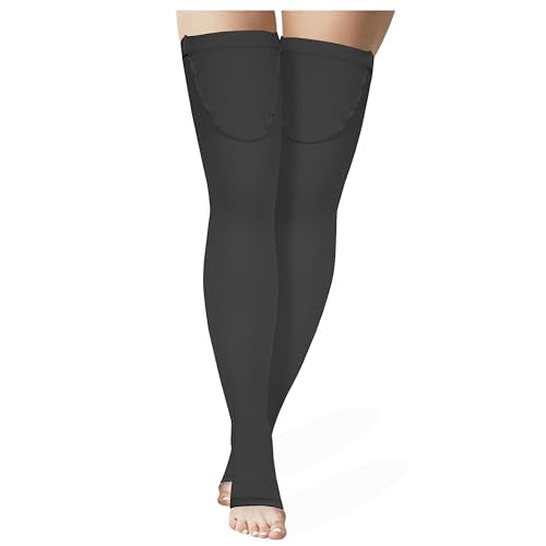 Truform Surgical Stockings, 18 mmHg Compression for Men and Women, Thigh High Length, Open Toe, Black, X-Large