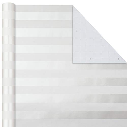 Hallmark Premium Wrapping Paper with Cut Lines on Reverse - Gold Hearts, Rose Flowers, White Stripes (3-Pack: 85 sq. ft. ttl) for Birthdays, Weddings, Mother's Day, Valentine's Day, Bridal Showers