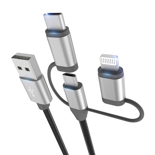 [Apple MFi Certified 3 in 1 Charging Cord Adapter with Lightning/Type-C/Micro USB Port Connectors for iPhone 15/14,iPad,Huawei, HTC,LG,Samsung Galaxy,Sony Xperia and More (1 Pack,3.4ft)