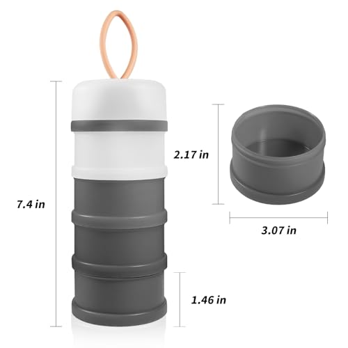 2 Pack Baby Formula Dispenser on The Go, Portable Formula Container to Go, Non-Spill Stackable BPA Free Baby & Kids Snack Containers - Grey
