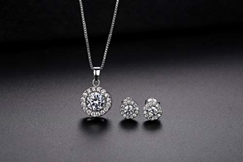 Harlorki Women Lady's Shiny Rhinestone Pendent 925 Silver Plated Crystal Wedding Necklace Earrings Finger Ring Jewelry Set
