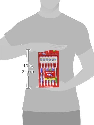 Colgate Extra Clean Toothbrush, Medium Bulk Toothbrush Pack, Adult Medium Bristle Toothbrushes with Ergonomic Handle and Circular Cleaning Bristles, Helps Remove Surface Stains, 6 Pack