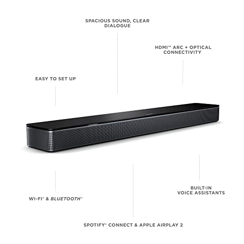 Bose Smart Soundbar 600 with Dolby Atmos, Bluetooth Wireless Sound Bar for TV with Build-In Microphone and Alexa Voice Control, Black