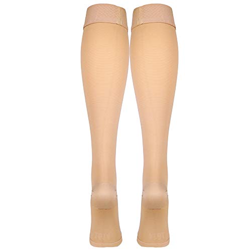 Truform 20-30 mmHg Compression Stockings for Men and Women, Knee High Length, Dot Top, Closed Toe, Beige