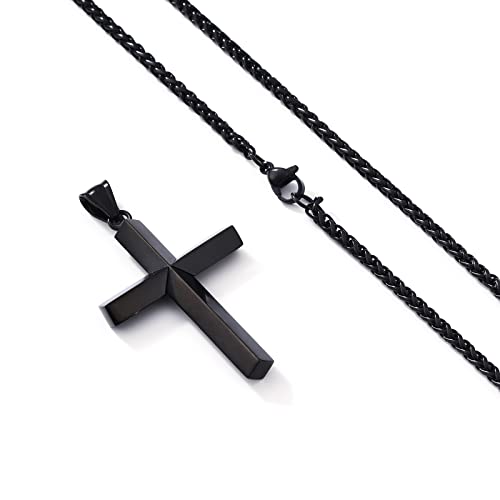 P.Blake Beveled Edge Cross Necklace for Men Boys Stainless Steel Chain Cross Pendant Necklace for Men Boys