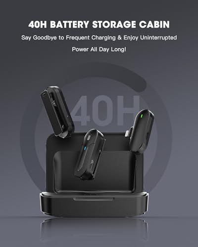 Wireless Lavalier Microphones for iPhone,Android,2 Pack 2.4G Clip on Lapel Mini Mic with Noise Cancellation for Video Recording,Interview,Vlog,Live Streaming