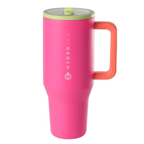 HydroJug Traveler - Modern 40 oz Tumbler with Handle & Simple Flip Straw - Car Cup Holder Friendly, Leak Resistant Water Bottle - Reusable Insulated Stainless Steel & Rubber Base