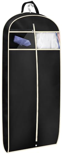 MISSLO 43" Gusseted Travel Garment Bag with Accessories Zipper Pocket Breathable Suit Garment Cover for Shirts Dresses Coats, Black