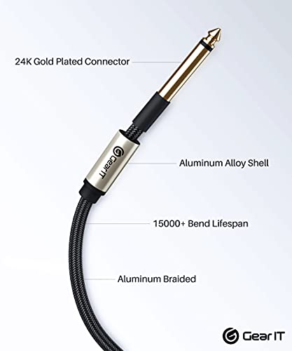 GearIT Guitar Instrument Cable (3ft 2-Pack) 1/4 Inch to 1/4 inch TS Straight Male to Male 6.35mm Mono Jack with Alloy Connector and Nylon Braid