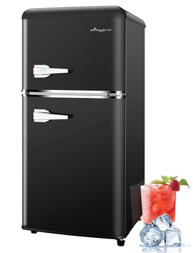 3.2Cu.Ft Compact Refrigerator Mini Fridge with Freezer, 2 Door Retro Small Refrigerator with Freezer, 7 Level Thermostat and Removable Shelves, Mini Fridge for Bedroom Office Apartment Dorm Bar