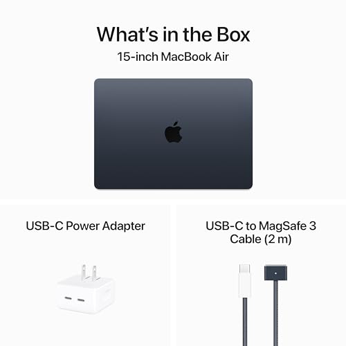 Apple 2024 MacBook Air 15-inch Laptop with M3 chip: 15.3-inch Liquid Retina Display, 8GB Unified Memory, 256GB SSD Storage, Backlit Keyboard, 1080p FaceTime HD Camera, Touch ID; Midnight