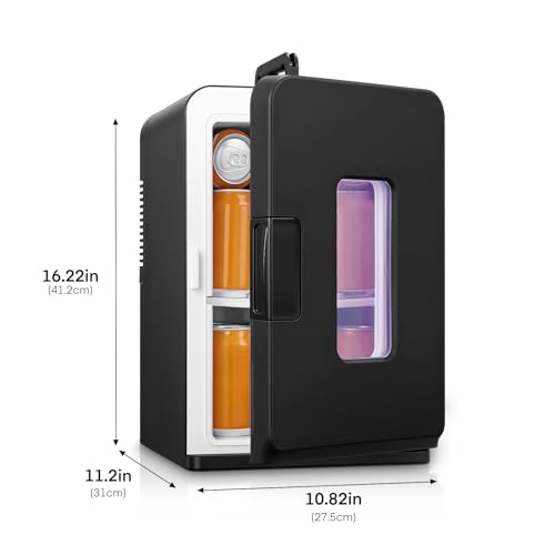 NORTHCLAN Mini Fridge, 15 L/21 Can Personal Refrigerator, Portable Cooler &Warmer, Beverage & Skincare, 110V/12V, Black, Width 11.8", Black