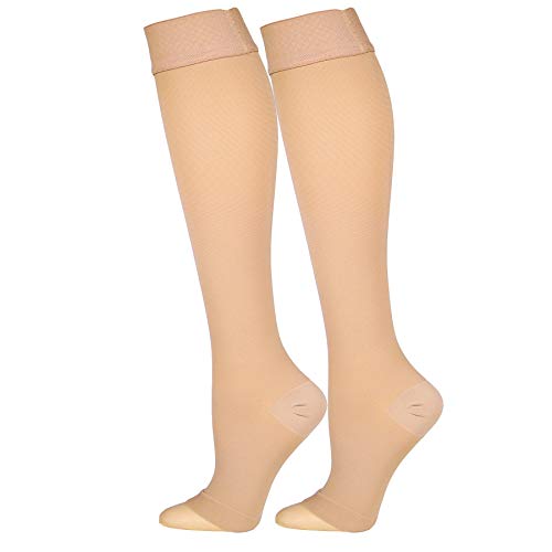 Truform 20-30 mmHg Compression Stockings for Men and Women, Knee High Length, Dot Top, Closed Toe, Beige