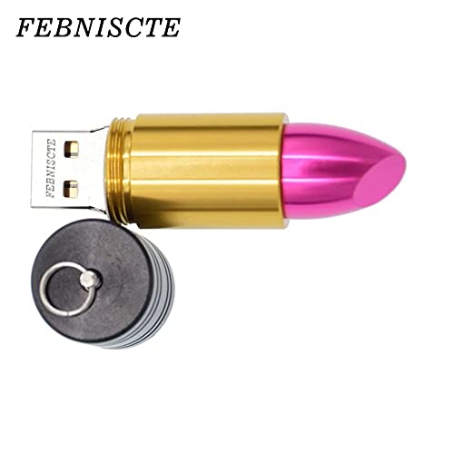 FEBNISCTE Portable USB Flash Drive 64GB Fashion Metal Lipstick Shape Style USB2.0 Memory Stick Pen Drive Data Storage Device Pendrive with Key Ring