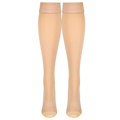 Truform 20-30 mmHg Compression Stockings for Men and Women, Knee High Length, Dot Top, Closed Toe, Beige