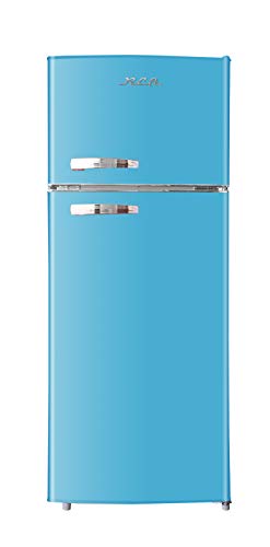 RCA RFR1055-BLUE, Retro 2 Door Apartment Size Refrigerator with Freezer, 10, Blue, cu ft