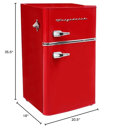 Frigidaire EFR840 Retro Mini Fridge with Freezer & Side Bottle Opener - Small 2 Door Refrigerator for Office Bar or College Dorm Room - 3.1 Cu Ft, Red